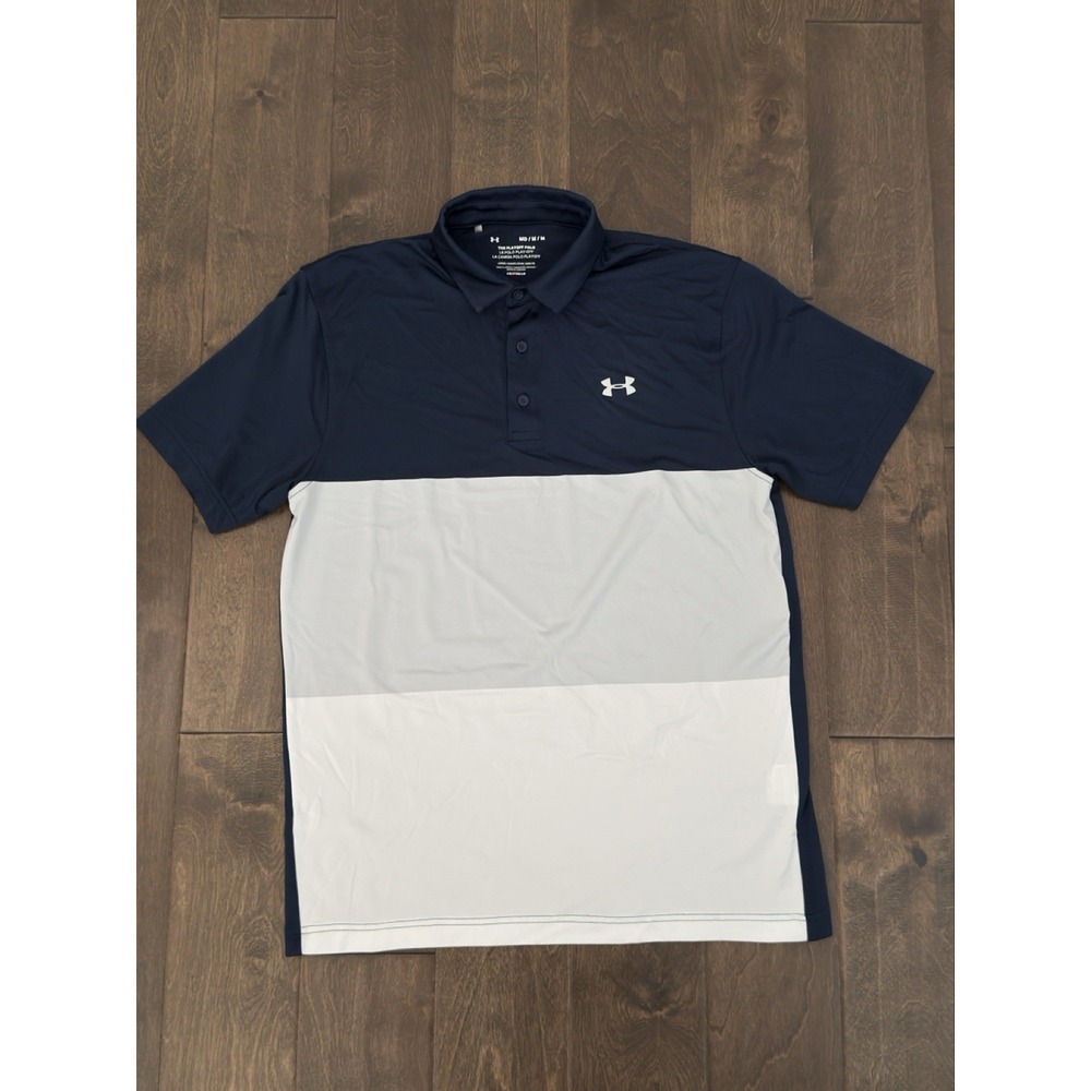Under‎ Armour The Playoff Men's M Shirt Golf Polo Blue Stripe Loose Fit HeatGear